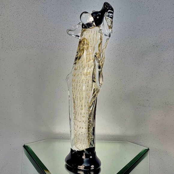 MURANO~VINTAGE 14" SIGNED MARIO BADIOLI BLACK GOLD GLASS FIGURINE SCULPTURE - Picture 8 of 16